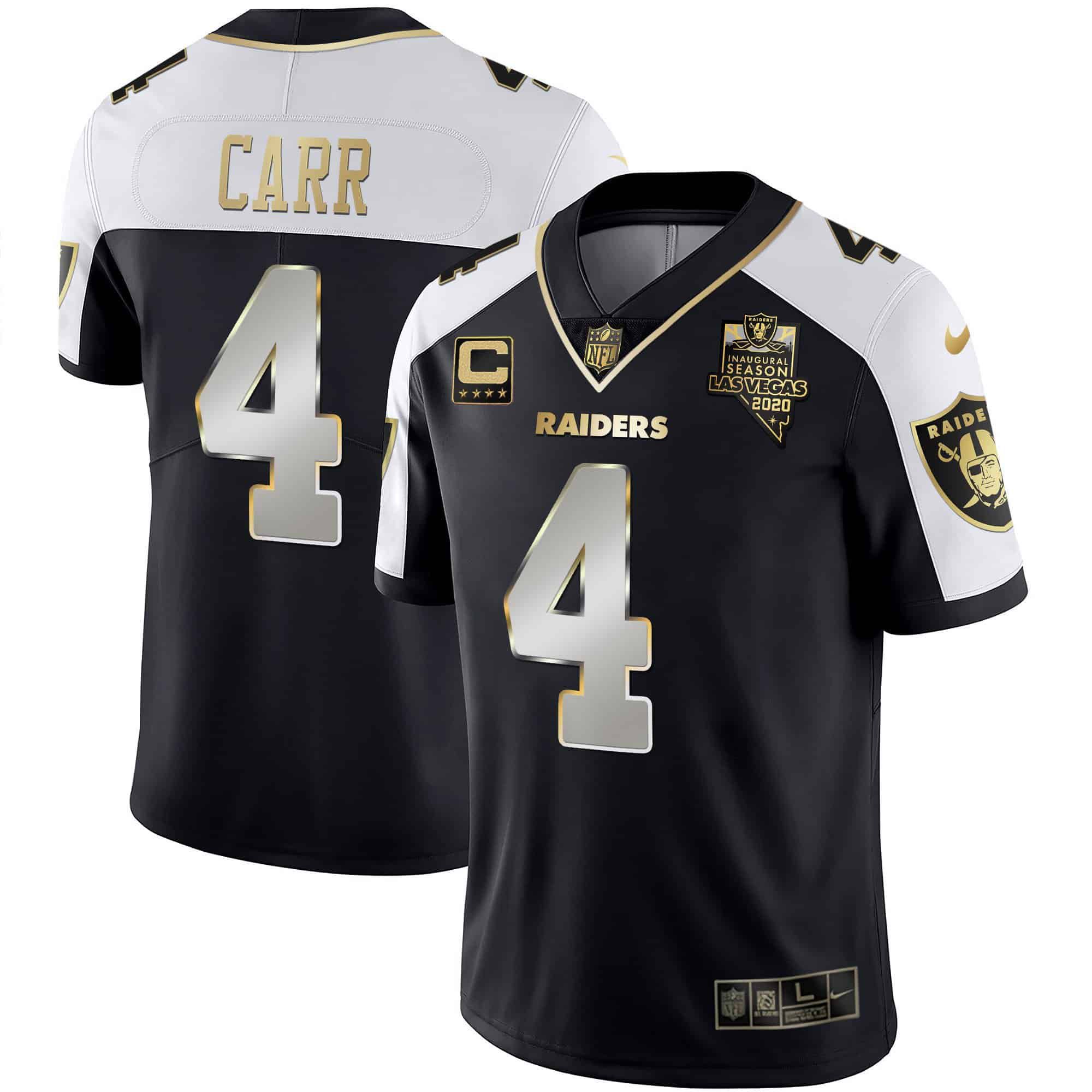 Men Oakland Raiders #4 Carr 2024 Nike Vapor Black Gold & Black Inverted Limited NFL Jersey style 1